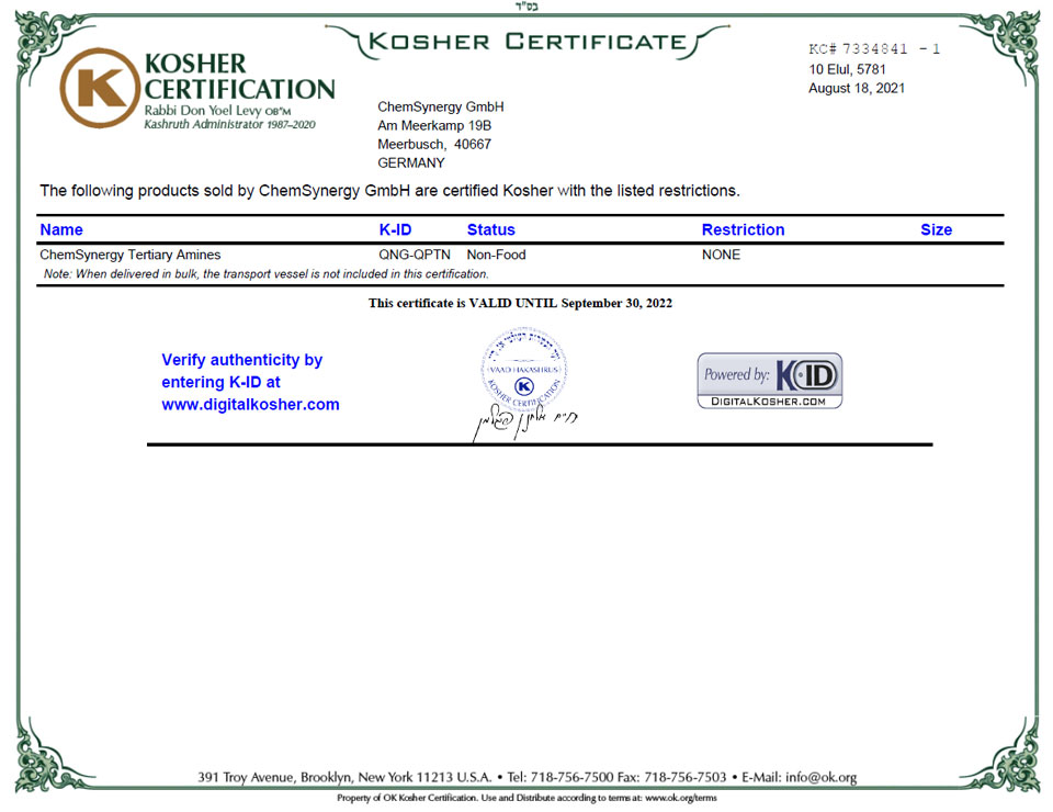 ChemSynergy-Tertiary-Amines-Kosher-Certificate2022